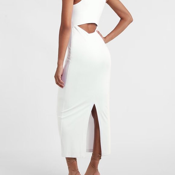 BLACK new express body contour cutout back maxi high neck dress xs or  s - Picture 2 of 3